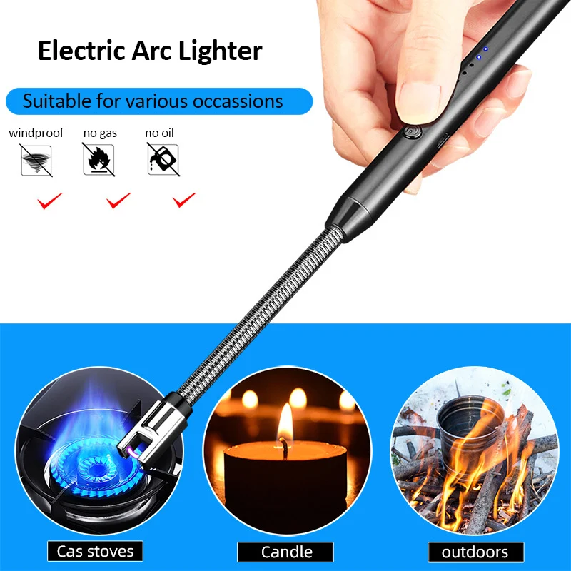 Electronic Candle Lighter Usb Rechargeable Electric Arc 360 Windproof Flameless Pulse Usb Lighter