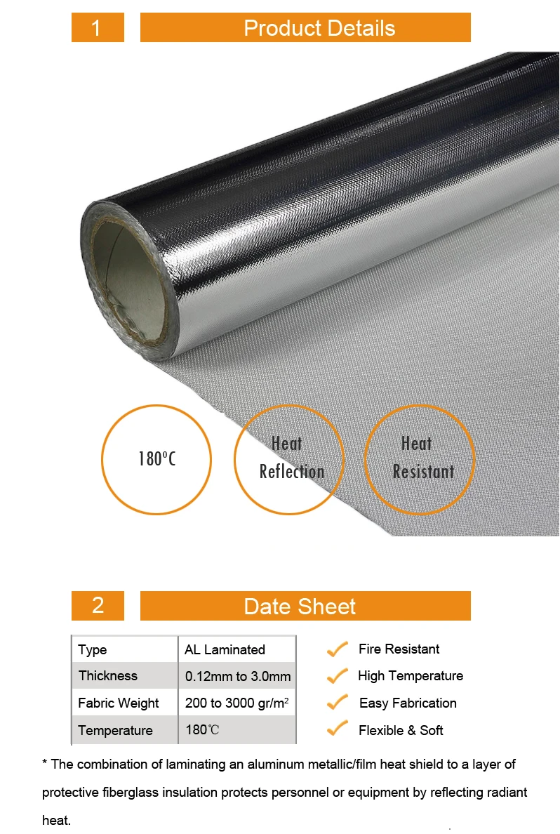 Серебристо-серая алюминиевая фольга Стекловолоконная ткань теплозащитный материал