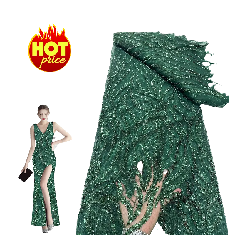 Yun Fan buy sequin beaded lace fabrics by the yard tulle mesh lace beading fabrics for bridal wedding women dress