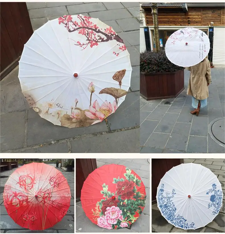 1pc Silk Cloth Women Umbrella Japanese Cherry Blossoms Ancient Dance Decorative Umbrella Chinese Oil Paper Umbrellas