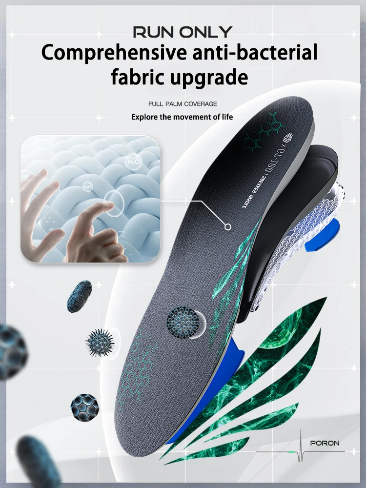 wholesale PORON GEL EVA poron memory foam insoles shock-absorbing sports insoles multiple layer shock-treated insoles MOQ 1pair