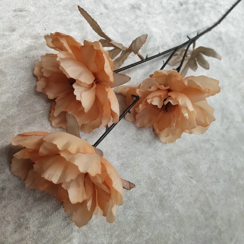 Wholesale Home Wedding Decoration Manufacturer 3 Heads European Style Single Stem Silk Fabric Peonies Artificial Flower