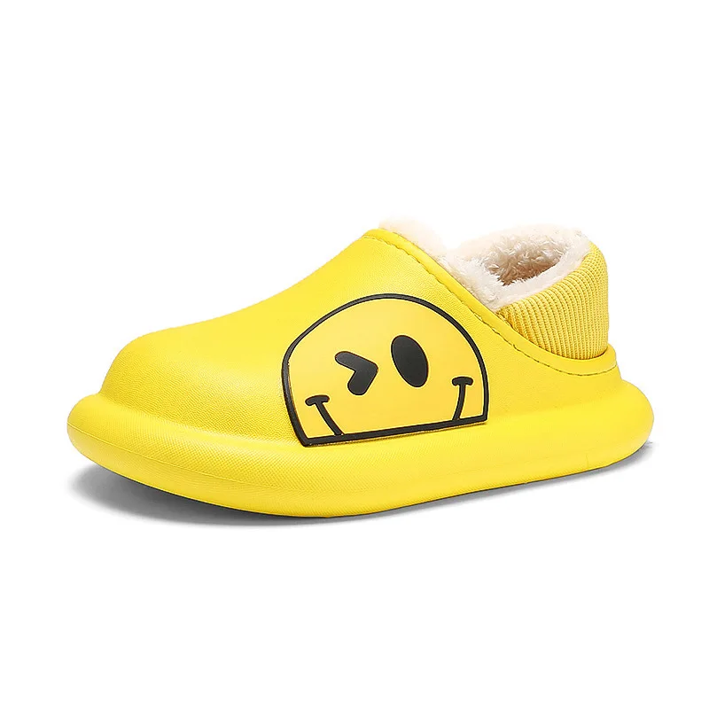 Home Waterproof Non-Slip Baby Shoe Eva Smiling Face Cotton Slippers Furry Winter Indoor Warm Slippers For Kids