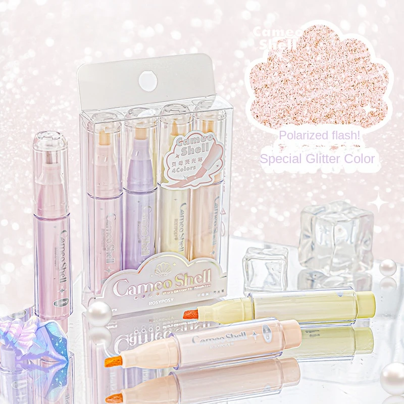 New cute candy Korean pocket school student Glitter highlighters set girls marker pens stationery supplies customize 4pieces/set
