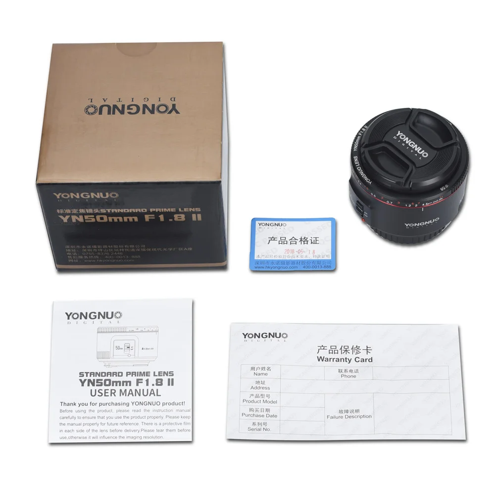Yongnuo YN50MM F1.8 II AF/MF 0.35M Focus Distance Standard Prime Lens Black for Canon EF Mount EOS Cameras 5D IV 1DX I 200D II 8
