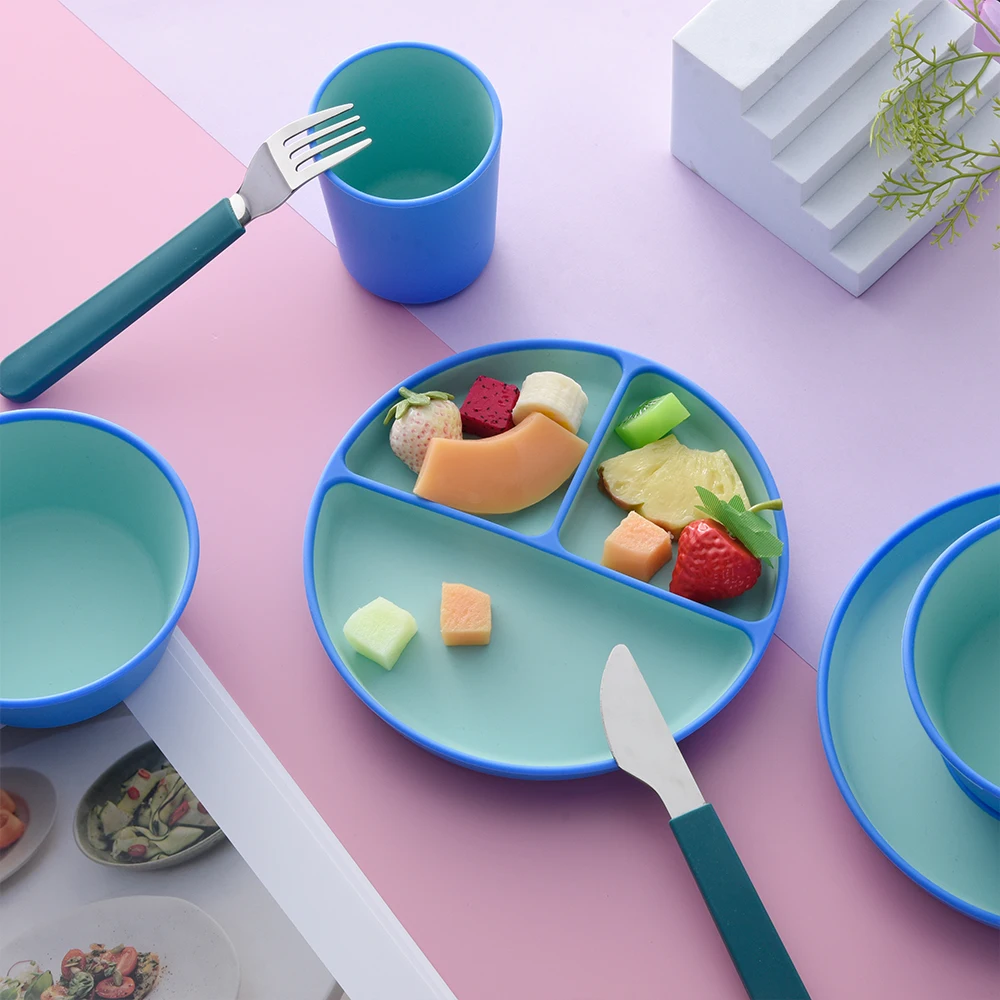 Wolife Original Design Wholesale Free Bpa Eco-Friendly Divided Plate With Suction And Cup Bowl Silicone Tableware Kit For Kids