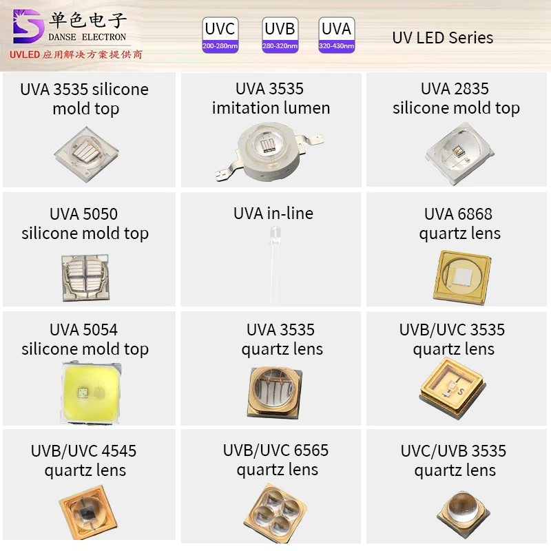 DANSE UV LED Ultraviolet Module Uvb LED Chip LED SMD 1W 340nm 60degree 3535SMD 350nm 60 Purple Light Uv Led 270nm 70 UV Curing