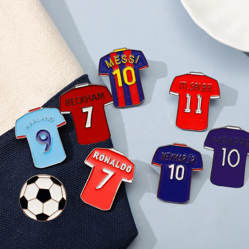 Football Team Uniform Cartoon Football Stars Jersey Brooch Pin Messi C Ronaldo Neymar Creative Enamel Clothing Accessories Pin