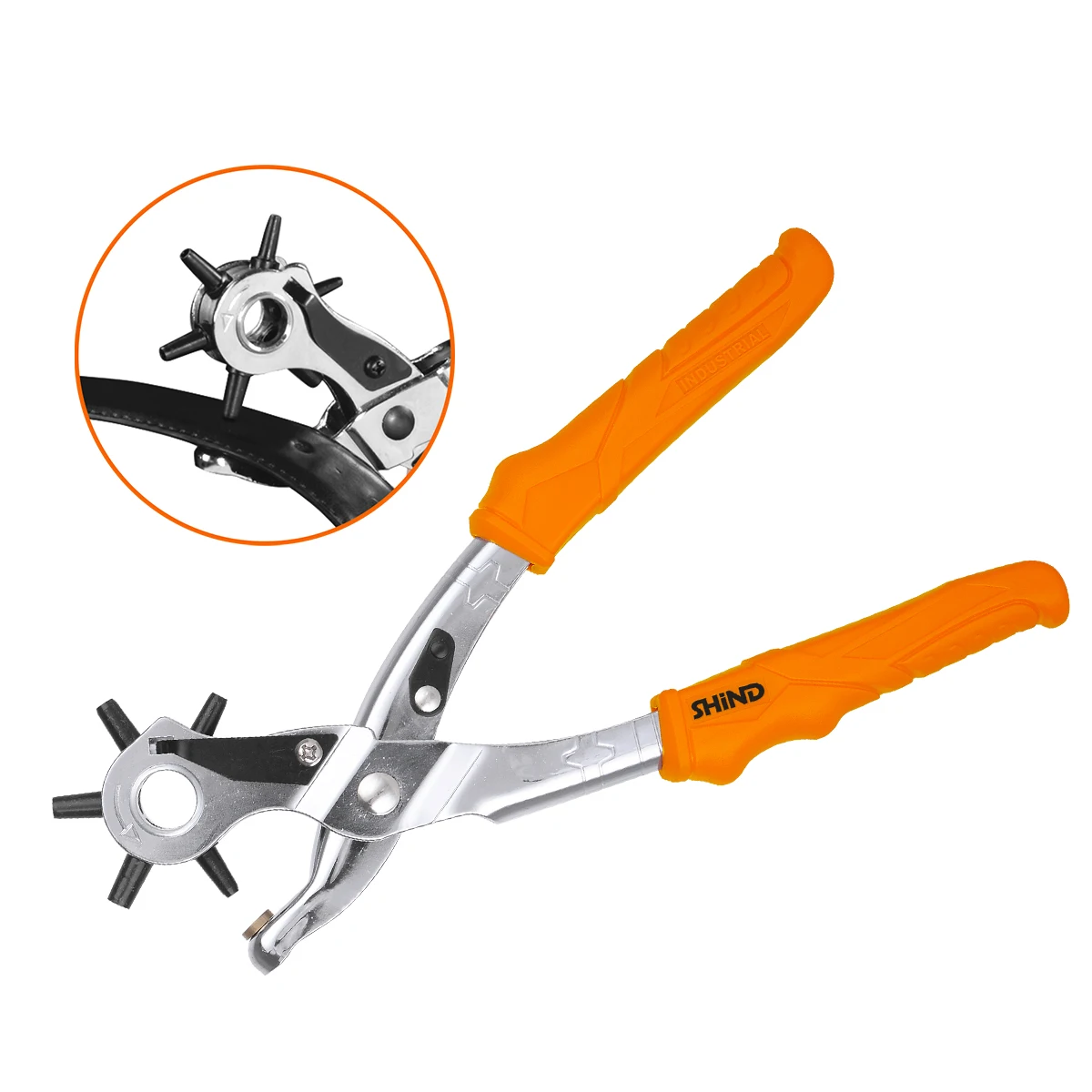 SHIND 94073 Hole Punch Pliers 9in/230mm Electricity Prevented Handle Steel Plated With 6 Tapered Hollow Hardened Steel Punches