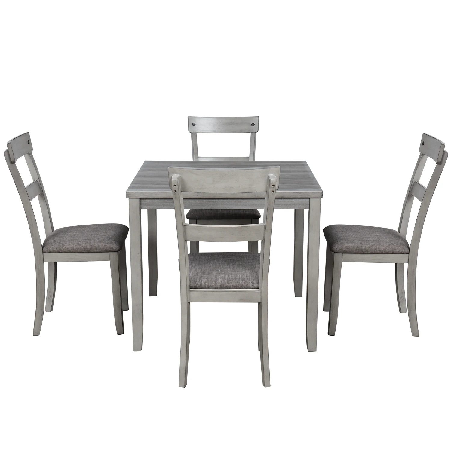 
5 Piece Dining Table Set Industrial Wooden Kitchen Table and 4 Chairs for Dining Room (Light Grey) 