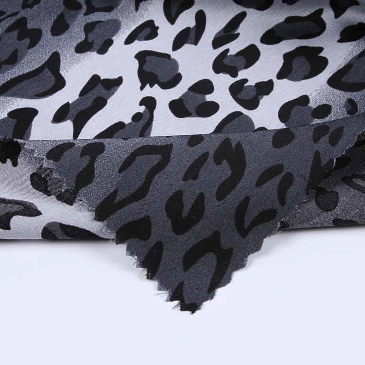 
Black animal leopard pattern printed polyester plain chiffon satin fabric in stock shaoxing fabric manufacturer 