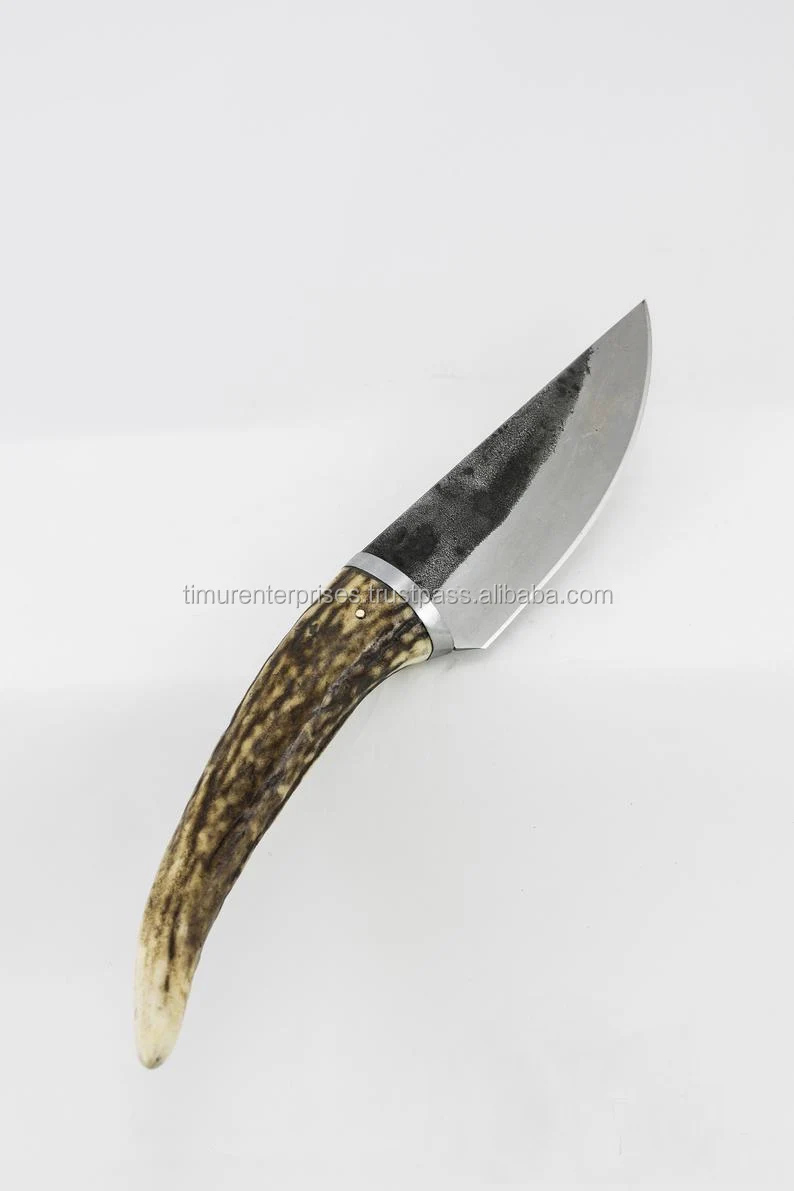 
HAND FORGED HIGH CARBON STEEL FIXED BLADE HIDDEN TANG antler knife Germanic and Viking knifes from the early Middle Ages 