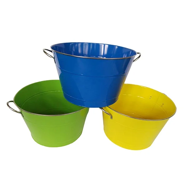 Lovely Galvanized Painted Metal Flower Bucket with Two Handles