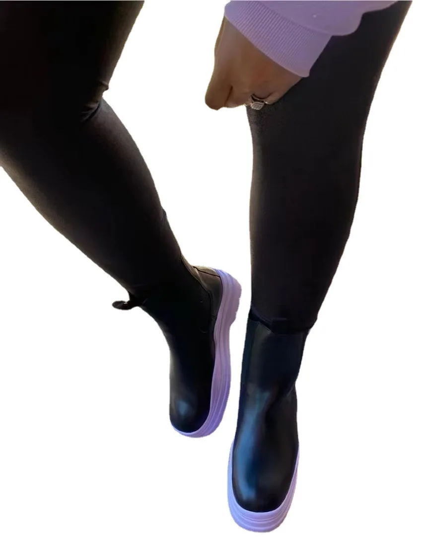 Женские сапоги на толстой подошве, водонепроницаемые однотонные сапоги до середины икры, на платформе