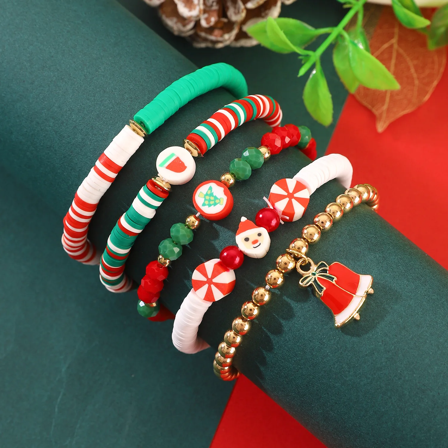 Christmas Decoration Clay Bead Waterproof Chain Elk Snowman Sock Bell Snow Santa Tree Fashion Jewelry Bracelets Gift