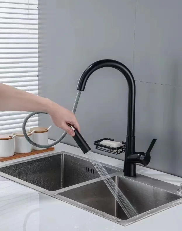 New Arrival Lavatory Faucets 360 Rotation Black Pull Out Hot and Cold Water Mixer brass Kitchen Water Filter Faucet