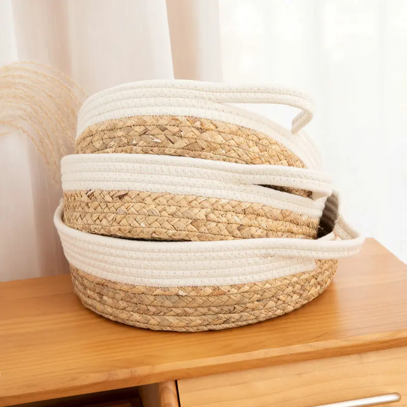 New Design Willow Basket Cotton Rope Weaving With Handle Storage Bins Sets