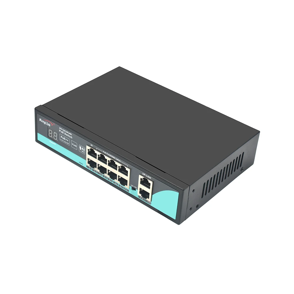 Wanglink smart AI Vlan 8 port megabit RJ 45 port 2 port gigabit uplink poe switch manufacturers