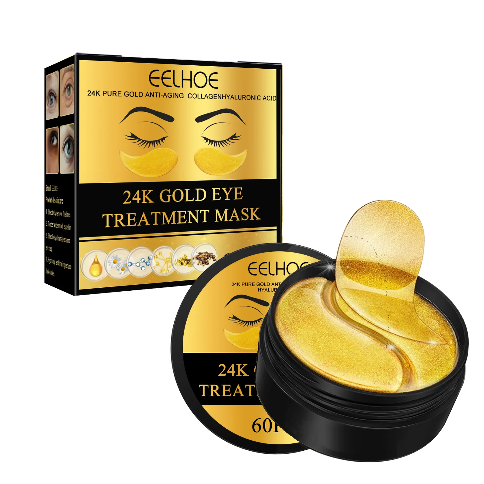 EELHOE 24K Golden Eye Mask to lighten eye bags, tighten, moisturize and lift fine lines at the corners of the eyes. Eye care