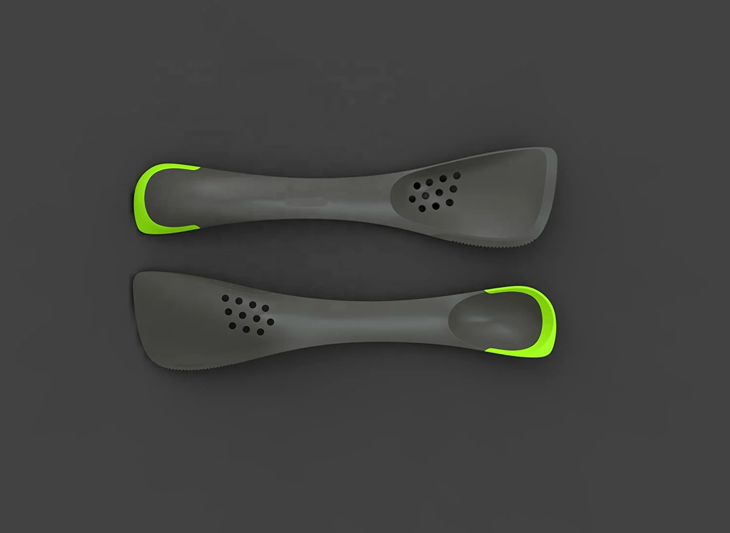 5 In 1 Kitchen Utensil Tool Slotted Solid Spoon Spatula Turner Slicer All In One Space Saving Gray Plastic Silicone Spoon