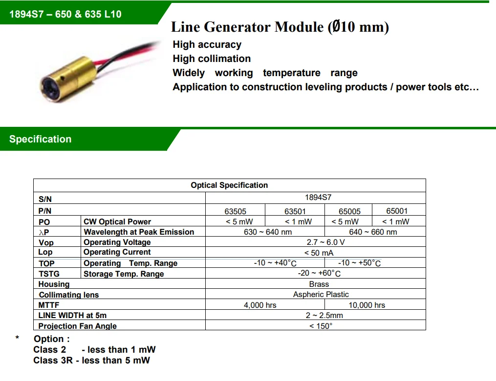 635nm Line Generator Module 10mm 1mw 5mw laser module