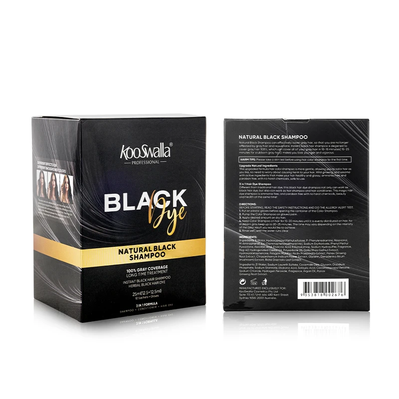 new herbal 3 in 1 permanent black kooswalla organic and natural  hair dye shampoo sachet for gray hair