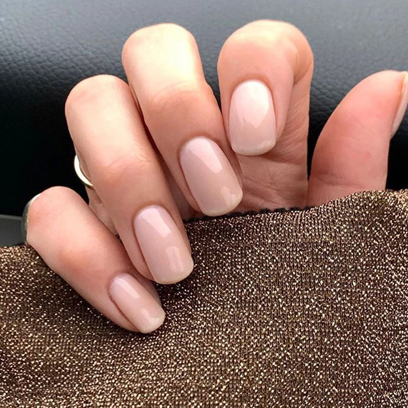 Wholesale Elegant Pink Solid Color Private Lavle Baby Boomer Press On Nails Acrylic Short Kids Impress False Nails Packaging