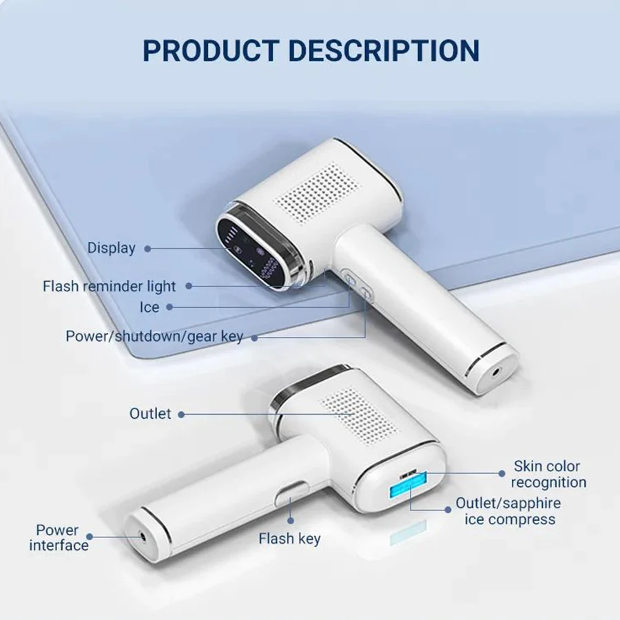 IPL Epilator LCD Ice Cooling Laser Hair Removal Depilation for Face Armpits Legs Arms Bikini Line