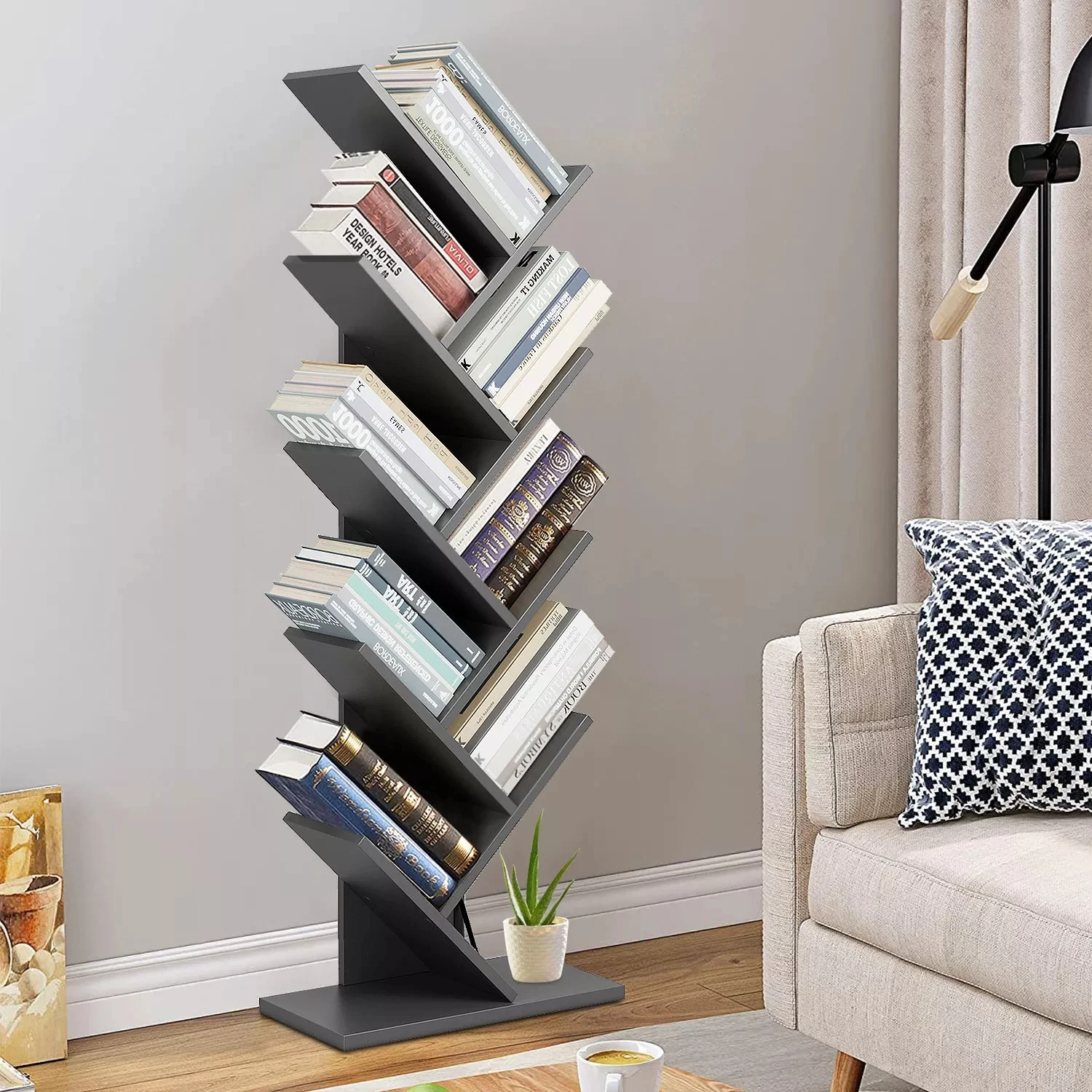 9 Shelf Tree Bookshelf Book Rack Bookcase Display Storage Furniture Organizer Freestanding Bookshelves For Cds Movies & Books