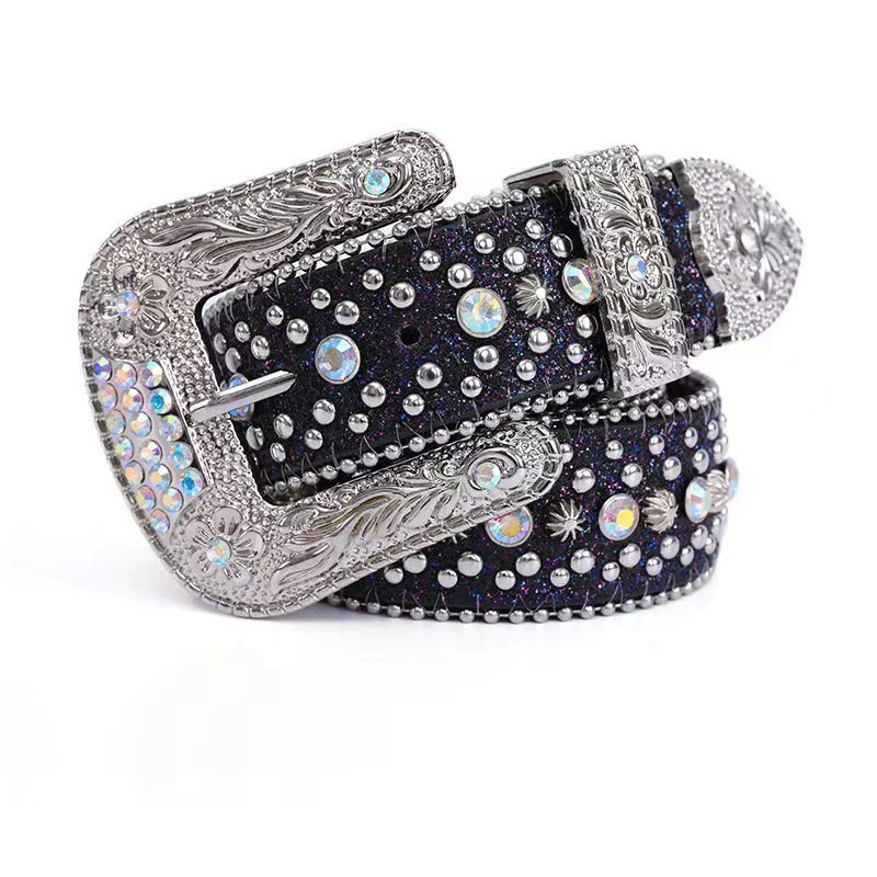 High Quality Western Style Bling Bling Crystal Belt Buckle Luxury Rhinestone Belts for Men and Women