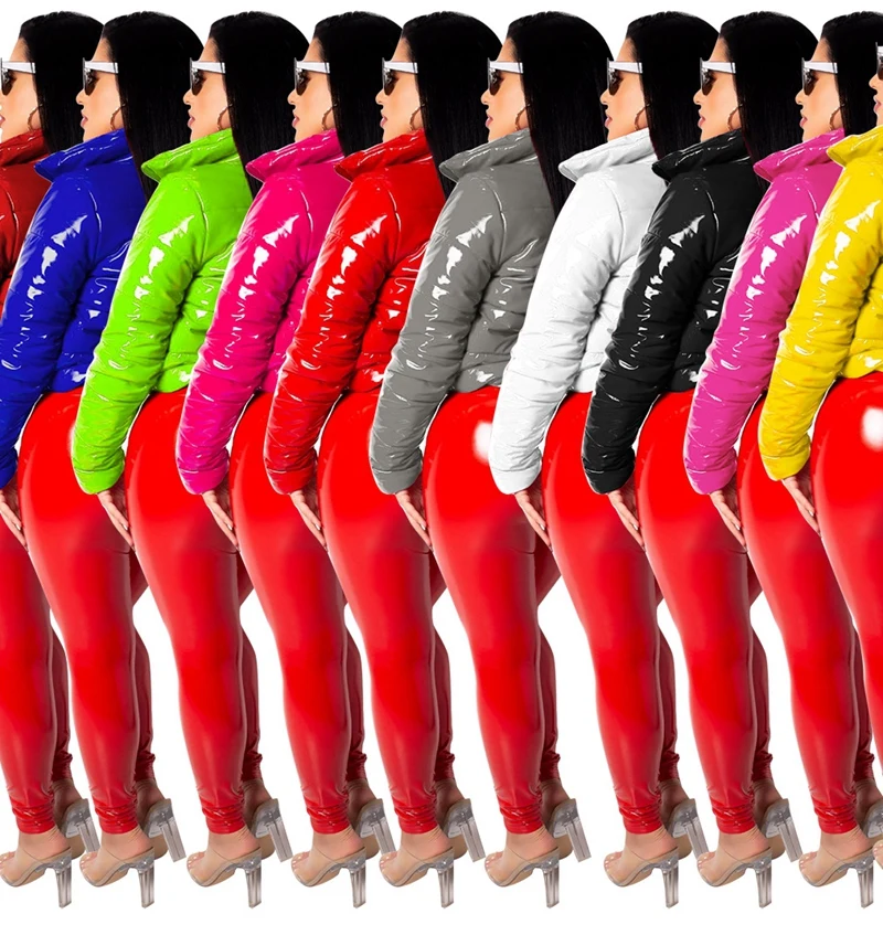 
Bright Shiny gold Winter Cropped Warm Parka Women Casual Fashion Clothes 2020 Long Sleeve Bubble Coat Puffer Jacket Outwears 