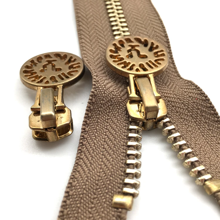 Junye 5# Custom Brass Zipper Copper Gold Teeth Metallic  Zipper For Garment