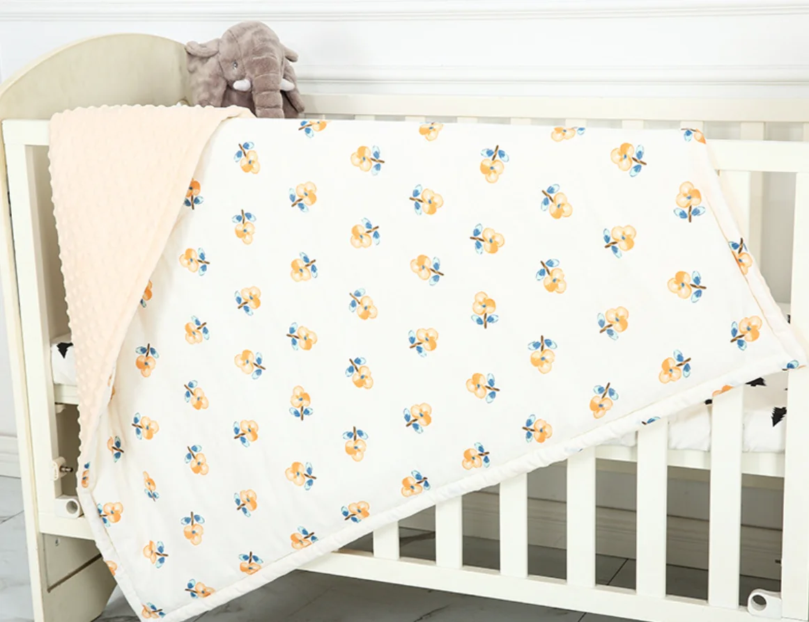 Baby waffle double side blanket bamboo cotton 110x70cm animal printed skin-friendly warm newborn wraps baby gift set
