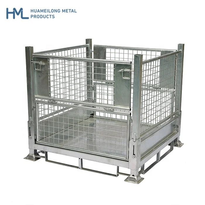 Heavy duty galvanized metal stacking warehouse storage steel folding australia mesh stillage cage
