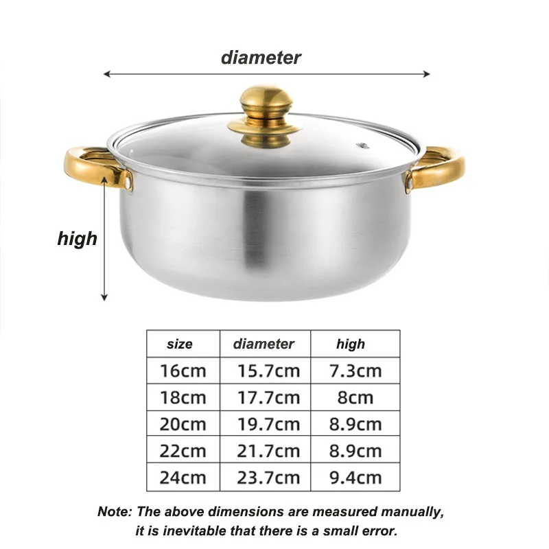 Golden Handle Stock Pot 10 Pieces Set 16-24cm Household Stainless Steel Pot Cookware Set