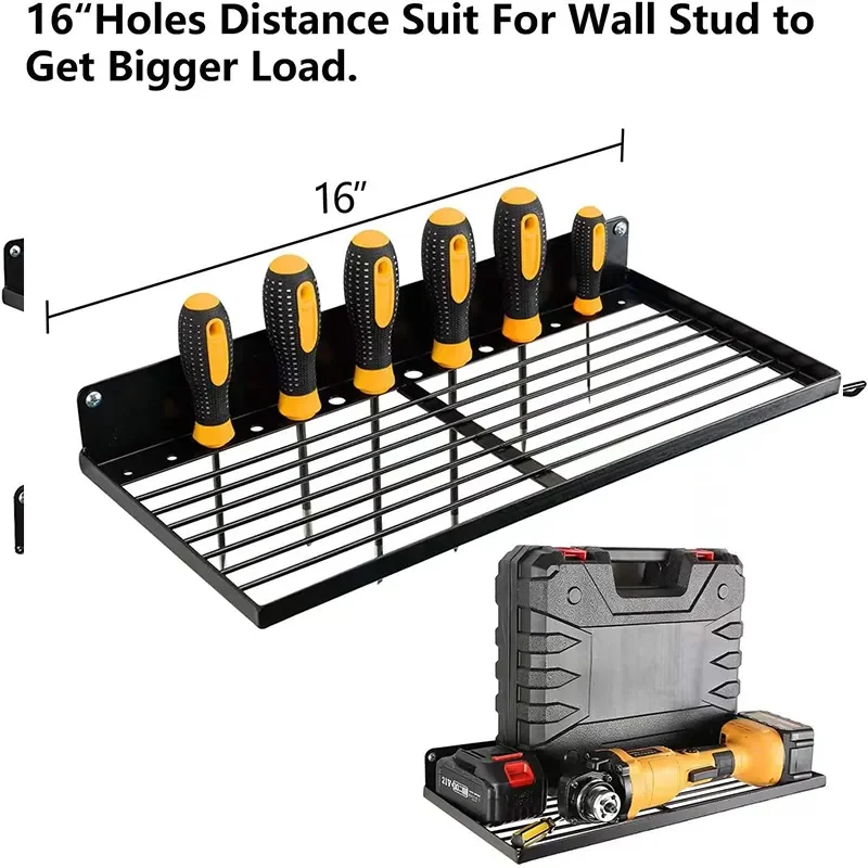 Metal Heavy Power Tool Organizer Single Layer Wall Mount Tool Rack with Drill Holder Garden Tool Wall Organizer