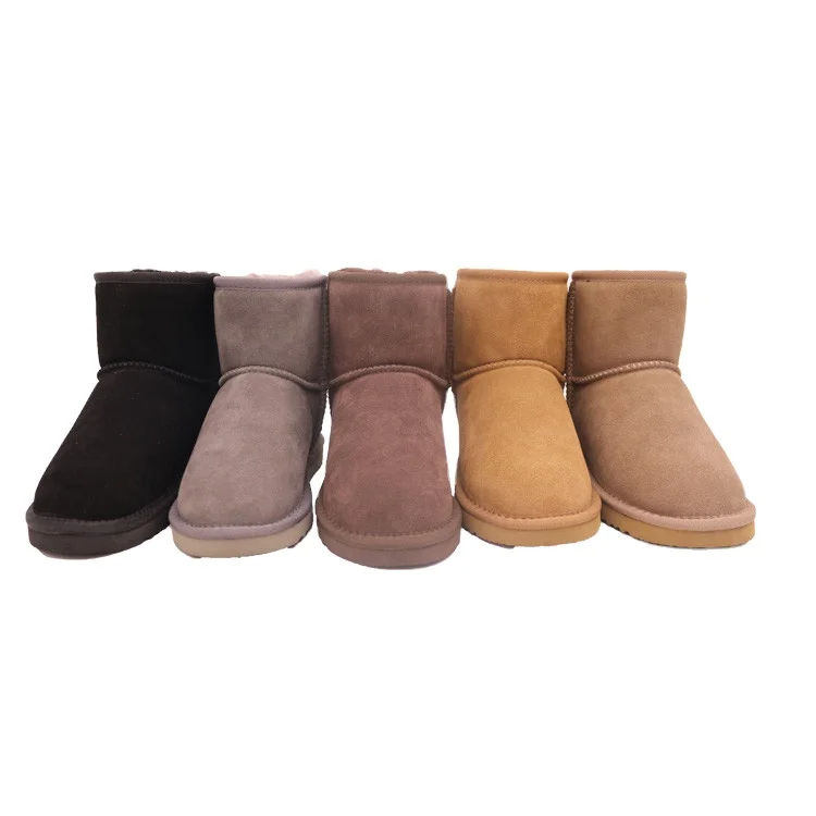 F015-5854 Winter Factory Customized Basic Design  Wool  Boots EVA Plush Genuine Leather Ankle Snow Boots