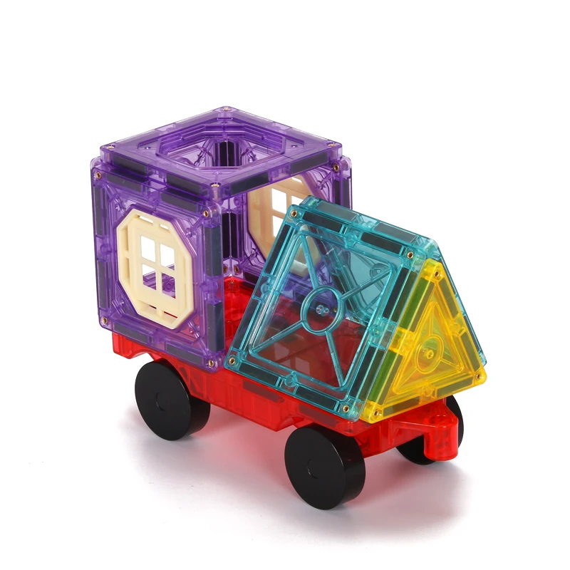Popular promotional High quality children plastic truck toys magnetic tiles building blocks set