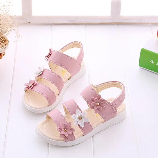Сандалии-гладиаторы Детские с цветочным принтом, мягкая пляжная обувь, милые модные, летние