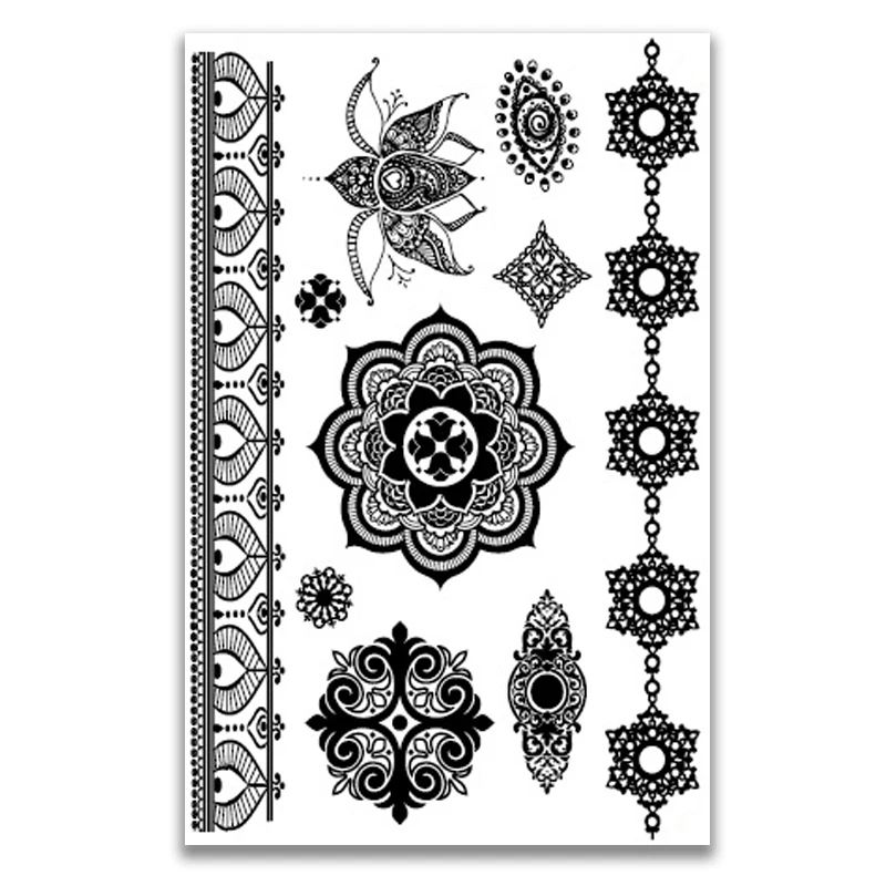 Black Lace Tattoo Sticker Western Wedding Bride Transfer Body Art Waterproof  Temporary Tattoo Sticker Paper Face & Body Tattoos