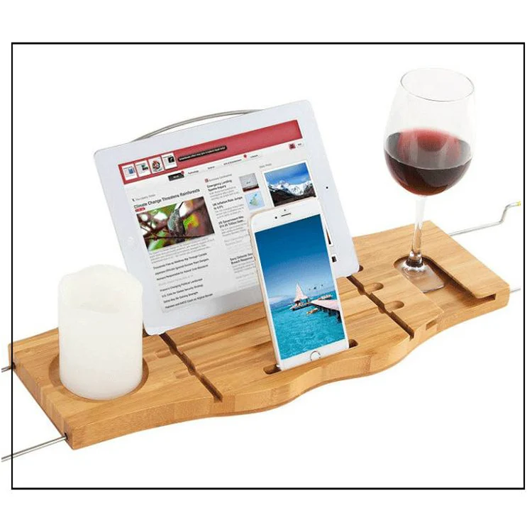 Adjustable Bamboo Bathtub Caddy Tub Tray Wholesale And With Extend Side, Bathtub Caddy Organizer Bath Tray For Tub