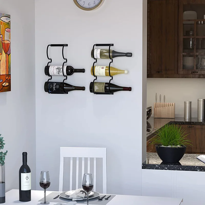 Wholesale Decorative Black Wall Mounted Hanging Metal Wine Rack Holder