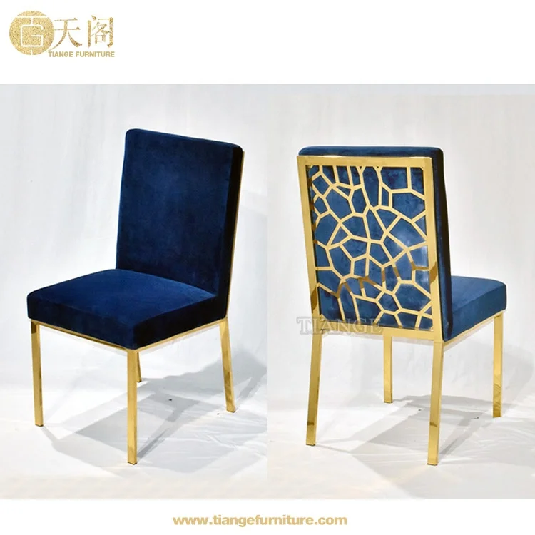 Роскошная итальянская мебель для столовой Современный синий бархатный обеденный стул золотого цвета