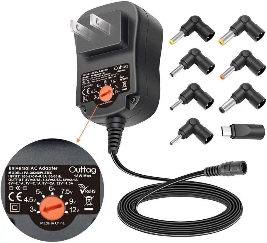 18W Battery Charger Ac Dc Switching Power Supply Adapter Charger Wall 3-12V 1.5A Wall Type Electronic Products