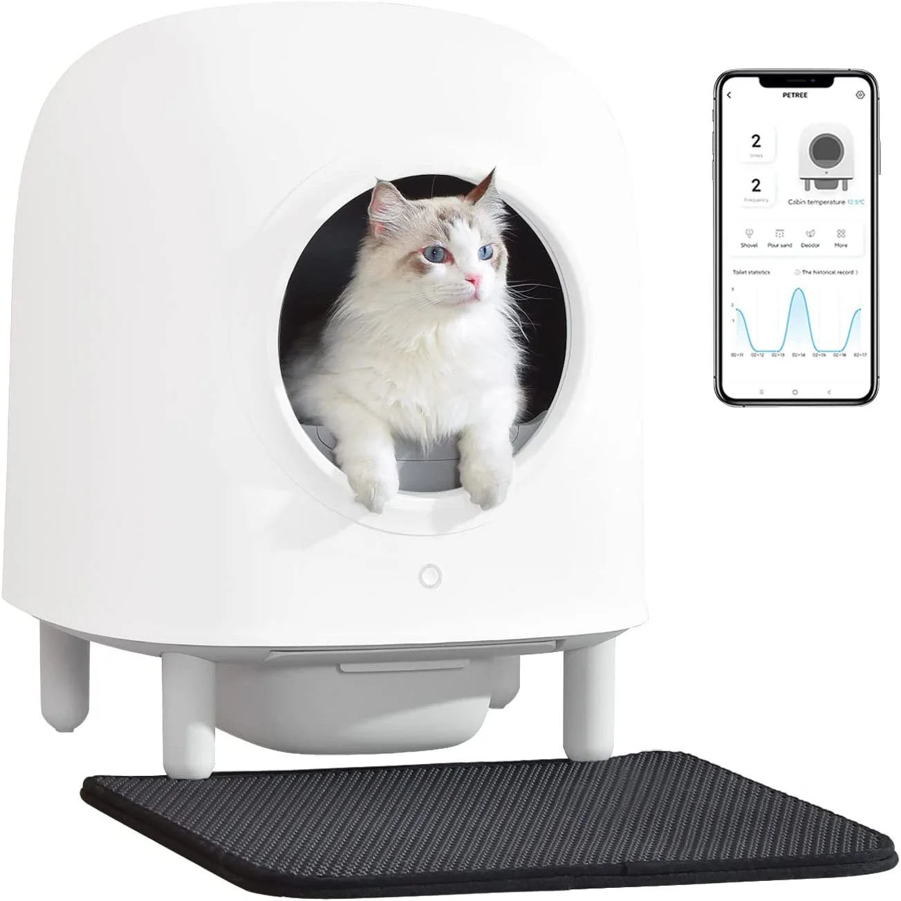 Petree Cat Litter Box Luxury Large Enclosed Automatic Cat Litter Toilet Auto Smart Intelligent Self-cleaning Cat Litter Box