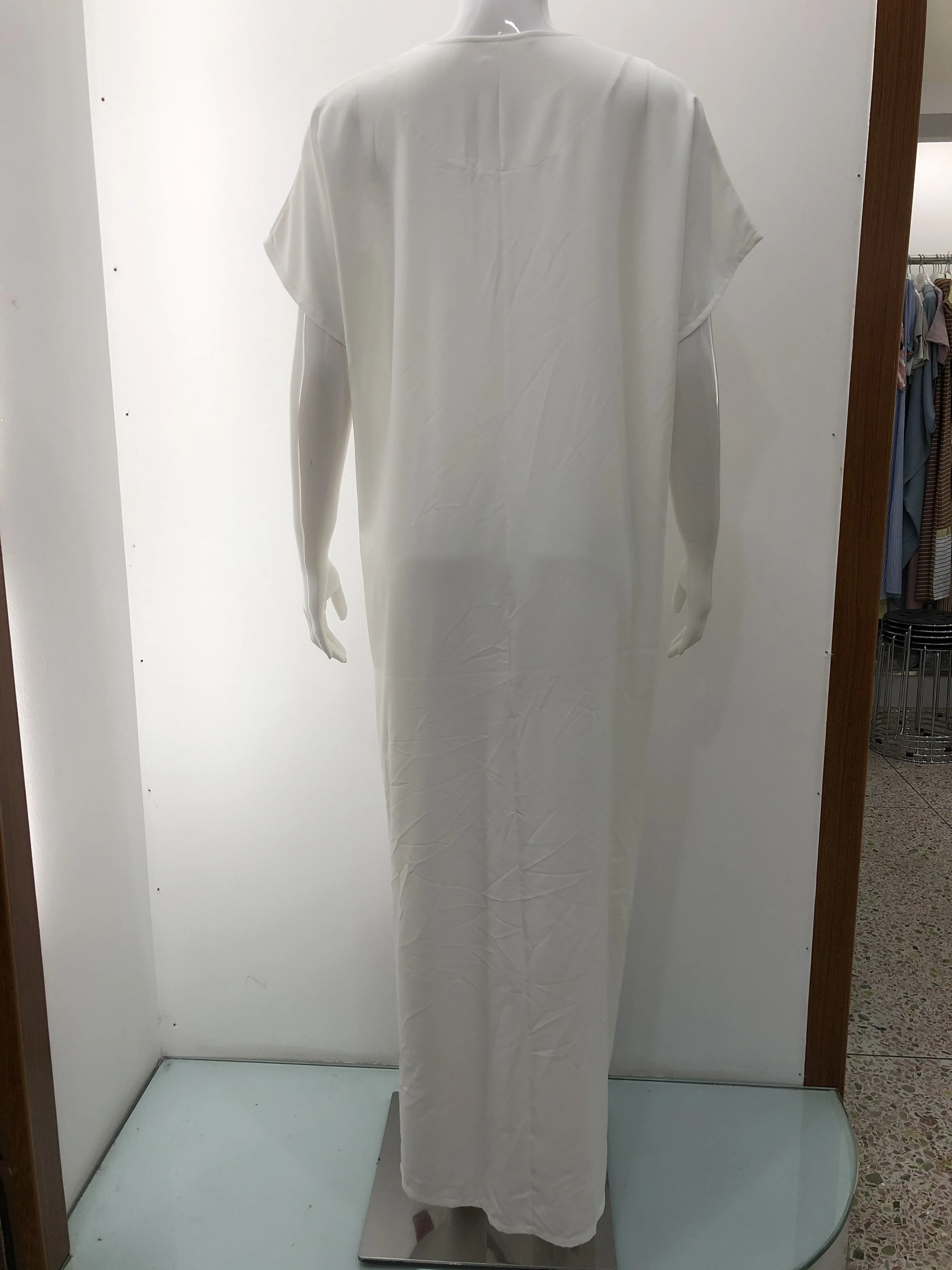 Dubai Muslim Clothing Islamic Women Summer Lady White Night Wear Abaya Dress Nightgown