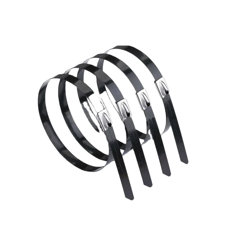 Stainless Steel Black  Self-Locking 4.6*300mm   wrap Cable Tie for Solar Panel Mounting Solution
