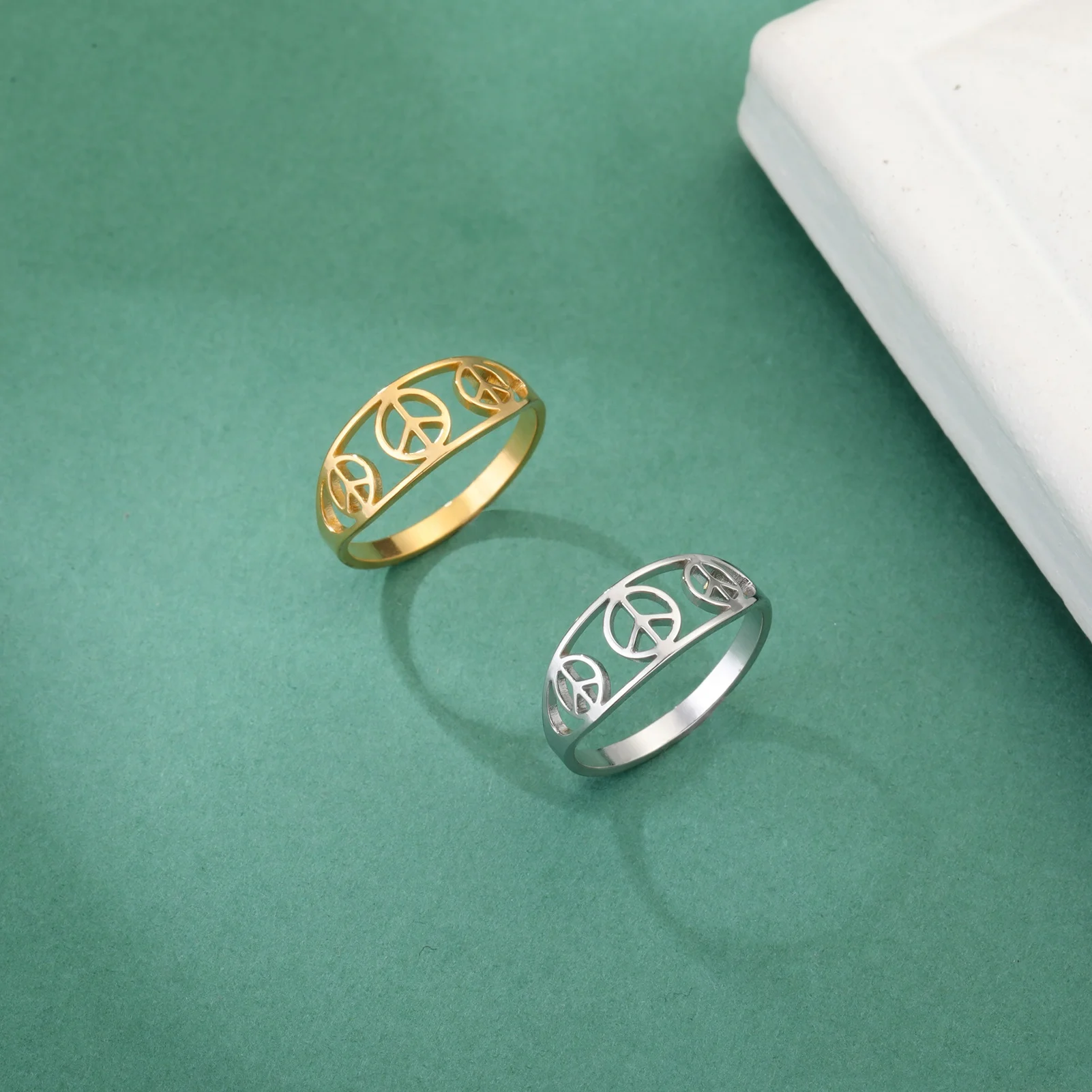 World Peace Sign Stainless Steel Ring Classic Holy Totem Religious Symbol Minimalism Jewelry Anniversary Gift Wholesale