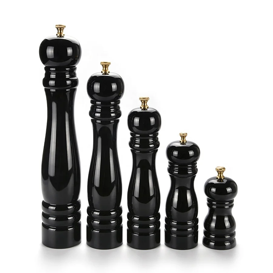 Classic Black Painting 5 Different Sizes Model Manual Adjustment Natural Rubber Wood Pepper Grinder