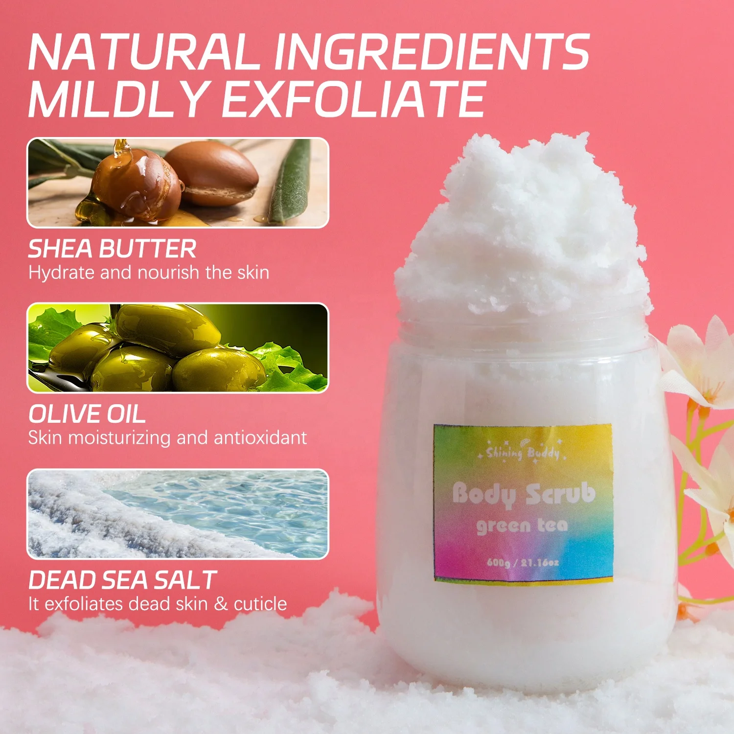 Naturals Exfoliating Olive Oil Dead Sea Salt Deep-Cleansing Face & Body Scrub Anti-Cellulite Tones Helps Oily Skin